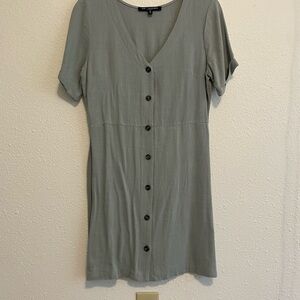 one clothing Sage Green V-Neck Button-Front Mini Dress